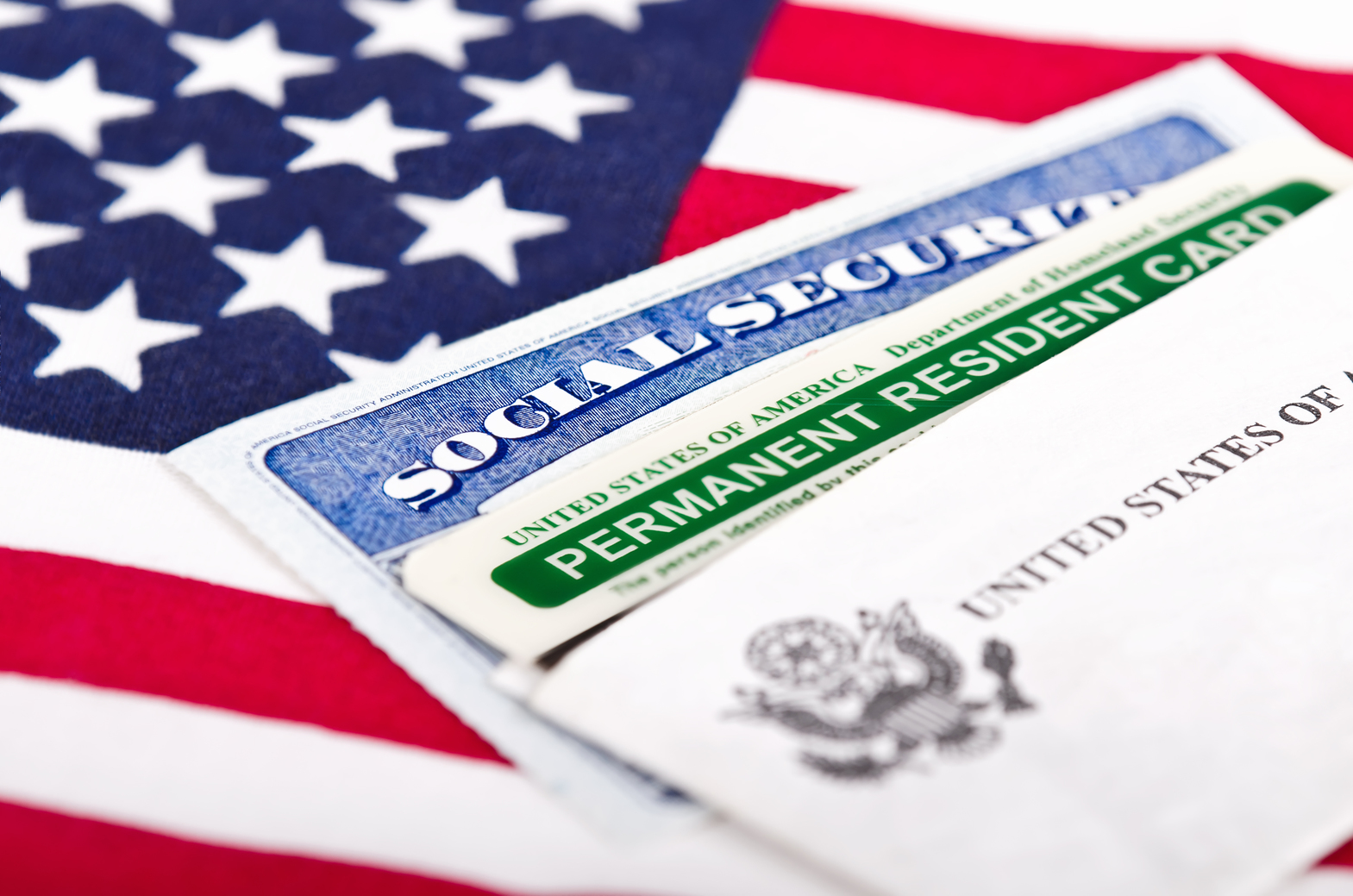 USA Green Card, Flag And Social Security Number