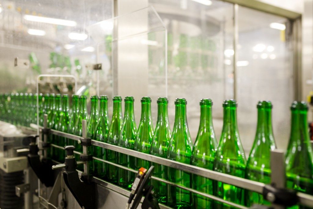 bottles line in machine to be filled up