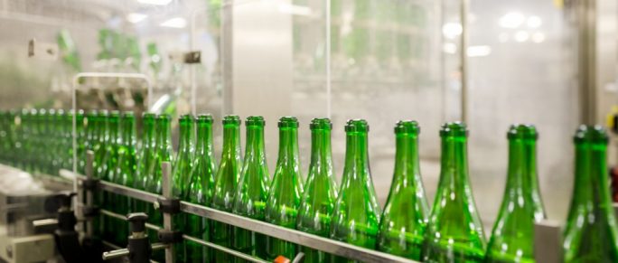 bottles line in machine to be filled up